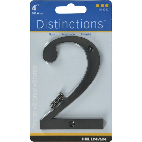 Hillman HILLMAN Distinctions 4 in. Bronze Zinc Die-Cast Screw-On Number 2 1 pc - 843242