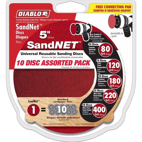Diablo Diablo SandNet 5 in. L X 5 in. W Assorted Grit Ceramic Blend Sanding Disc 10 pk - DND050ASTH10I