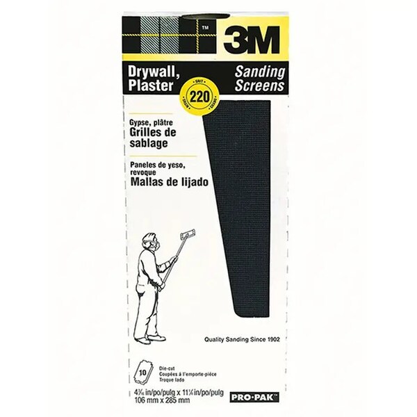 3M 4-3/16"x11-1/4" Drywall Adhesives Die-Cut Sanding Screen 220-Gr, PK 10 - 99436