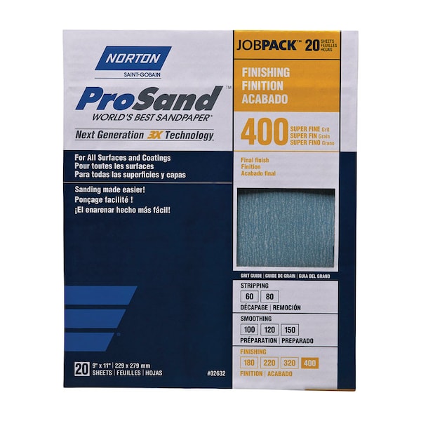 Norton Abrasives Norton ProSand 11 in. L X 9 in. W 400 Grit Aluminum Oxide Sandpaper 20 pk - 7660768165
