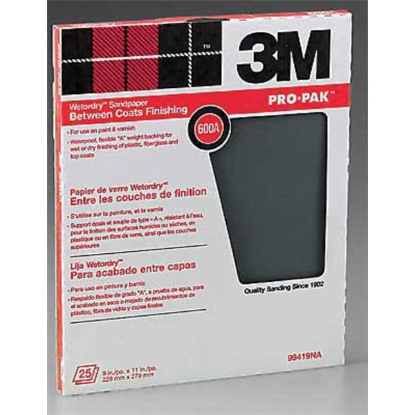 3M Sanding Sheet, 11x9 In, 600 G, SC, PK250 - 70070927119