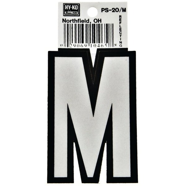 Hy-Ko Reflective Letter, Character: M, 3-1/4 in H Character, Black/White Character, Vinyl - PS-20/M