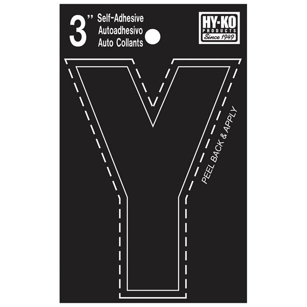 Hy-Ko 30400 Series Die-Cut Letter, Character: Y, 3 in H Character, Black Character, Vinyl - 30435