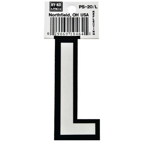 Hy-Ko Reflective Letter, Character: L, 3-1/4 in H Character, Black/White Character, Vinyl - PS-20/L