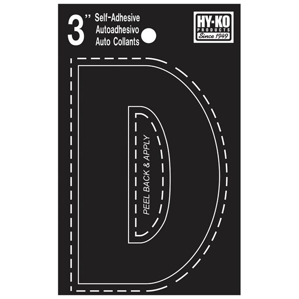 Hy-Ko 30400 Series Die-Cut Letter, Character: D, 3 in H Character, Black Character, Vinyl - 30414