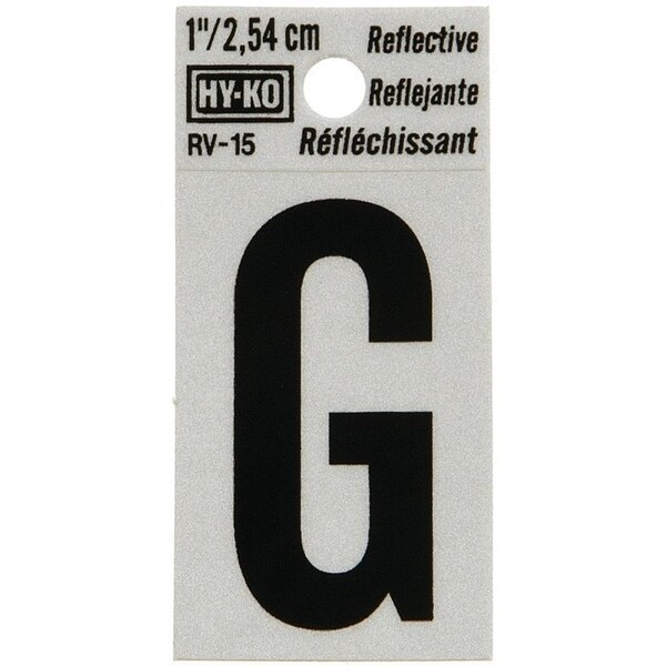 Hy-Ko Reflective Letter, Character: G, 1 in H Character, Black Character, Silver Background, Vinyl - RV-15/G