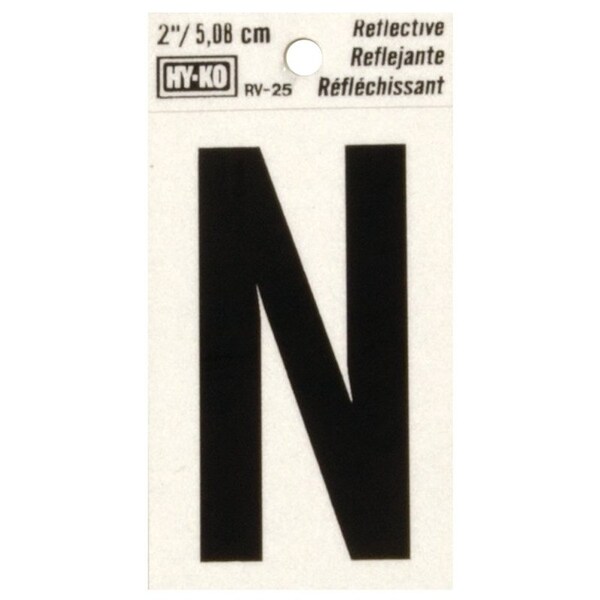 Hy-Ko Reflective Letter, Character: N, 2 in H Character, Black Character, Silver Background, Vinyl - RV-25/N