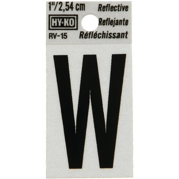 Hy-Ko Reflective Letter, Character: W, 1 in H Character, Black Character, Silver Background, Vinyl - RV-15/W