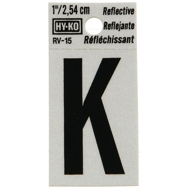 Hy-Ko Reflective Letter, Character: K, 1 in H Character, Black Character, Silver Background, Vinyl - RV-15/K