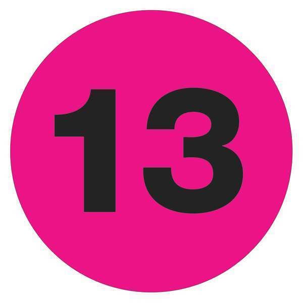 Tape Logic Tape Logic Number Labels, "13", 2" Circle, Fluorescent Pink, 500/Roll - DL6783