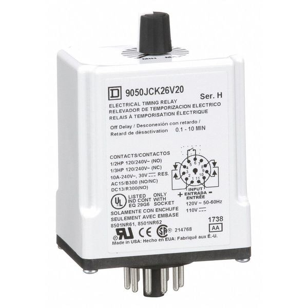 Relevador de retardo de tiempo de Schneider Electric, 120VCA, 10A, DPDT, 0.1 seg. - 9050JCK26V20