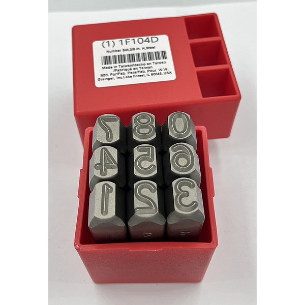 Zoro Select Number Set, 3/8 In. H, Steel - 1F104