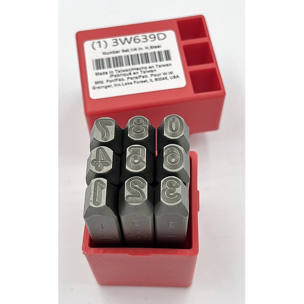 Zoro Select Number Set, 1/4 In. H, Steel - 3W639