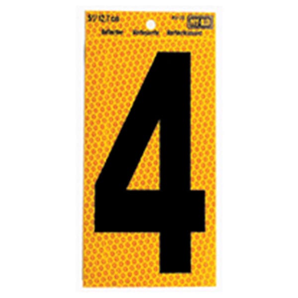 Hy-Ko 5In Yellow Reflective Number 4, 10PK - B00754