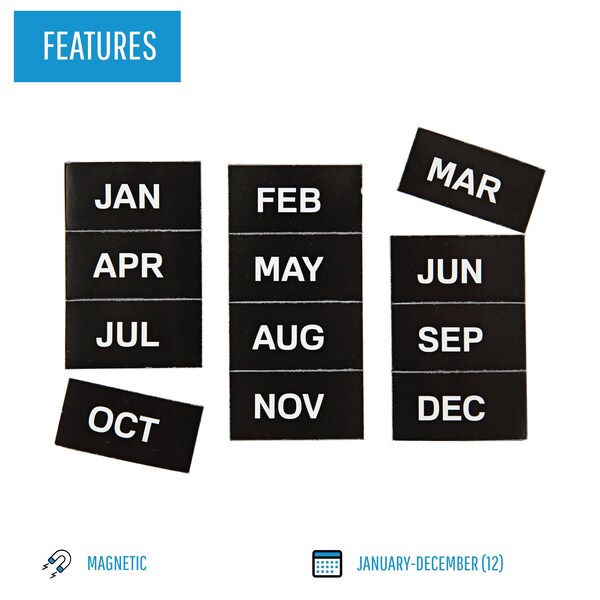 Mastervision MasterVision Set of "Months of the Year" White Board Calendar Magnets, 12 Magnets, Jan-Dec, 1" x 2" - FM1108
