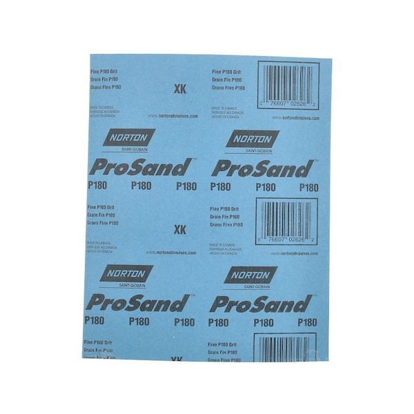 Norton Co ProSand 07660768159 Sanding Sheet, 11 in L, 9 in W, Fine, 180 Grit, Aluminum Oxide Abrasive - 2617
