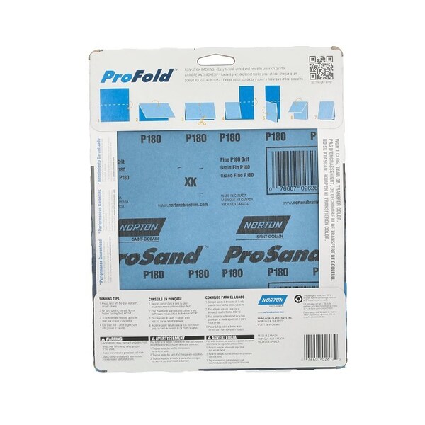 Norton Co ProSand 07660768159 Sanding Sheet, 11 in L, 9 in W, Fine, 180 Grit, Aluminum Oxide Abrasive - 2617