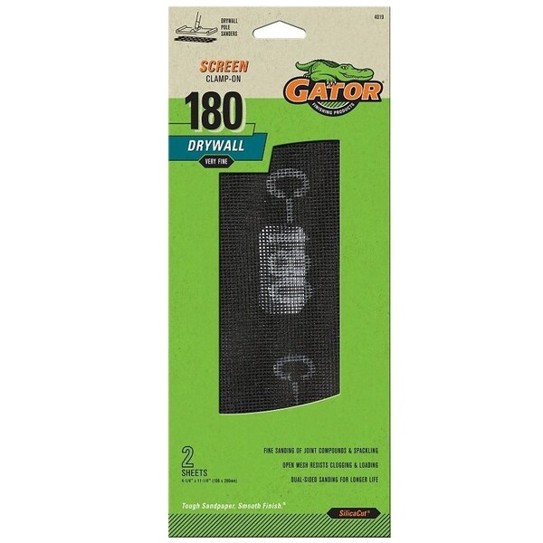 Gator Sanding Screen, 11-1/4 in L, 4-1/4 in W, 180 Grit, Extra Fine, Silicone Carbide Abrasive - 4019