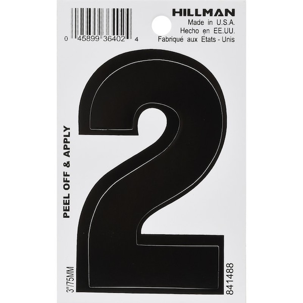 Hillman HILLMAN 3 in. Black Vinyl Self-Adhesive Number 2 1 pc - 841488
