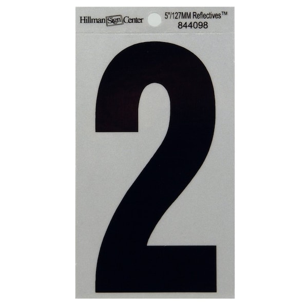 Hillman HILLMAN 5 in. Reflective Black Vinyl Self-Adhesive Number 2 1 pc - 844098