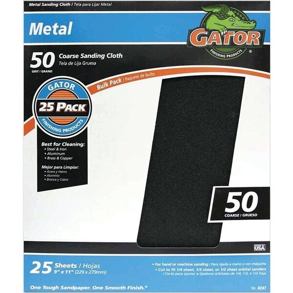 Gator 3292 Sanding Sheet, 11 in L, 9 in W, Coarse, 50 Grit, Emery Abrasive, Cloth Backing - 4247
