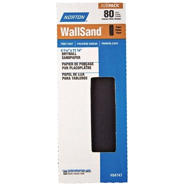 Norton Co 0 Sandpaper, 1114 in L, 4316 in W, P80 Grit, Coarse, Silicone Carbide Abrasive - 4747