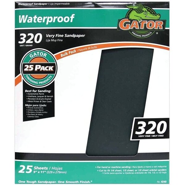 Gator 3282 Sanding Sheet, 11 in L, 9 in W, 320 Grit, Silicone Carbide Abrasive - 4240
