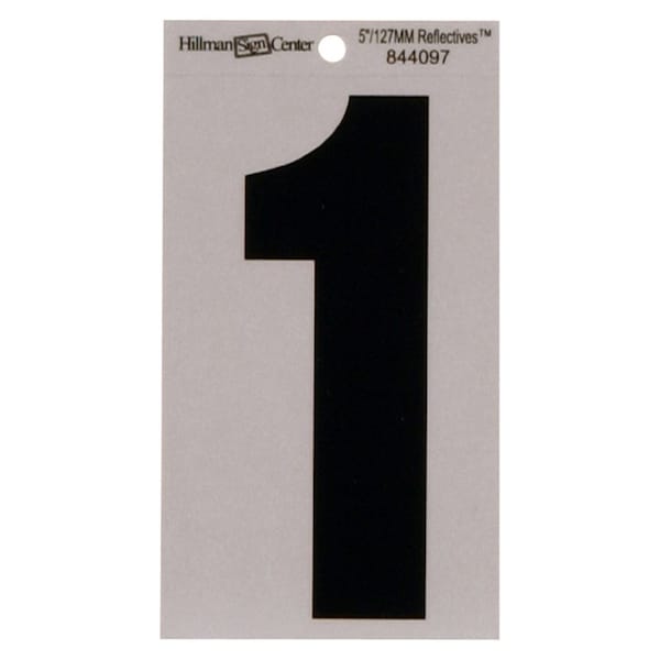 Hillman HILLMAN 5 in. Reflective Black Vinyl Self-Adhesive Number 1 1 pc - 844097