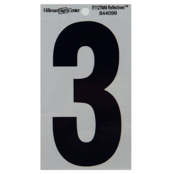 Hillman HILLMAN 5 in. Reflective Black Vinyl Self-Adhesive Number 3 1 pc - 844099