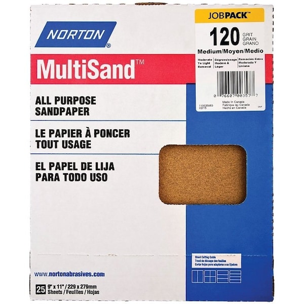 Norton Co Adalox 07660700 Sanding Sheet, 11 in L, 9 in W, Medium, 120 Grit, Aluminum Oxide Abrasive - 159