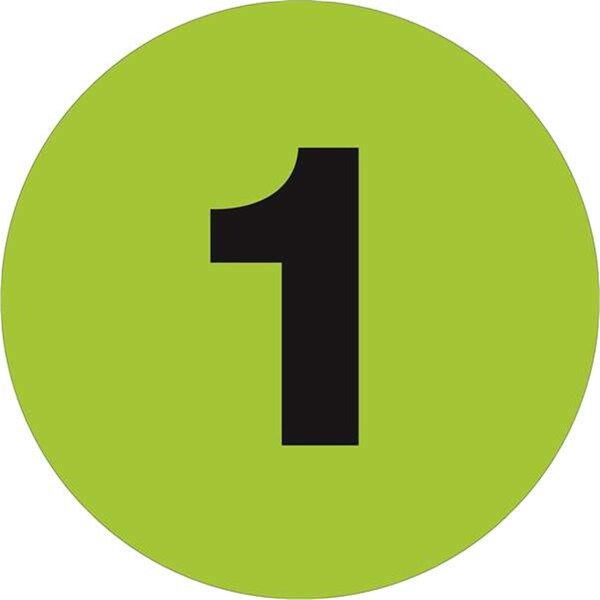Bondad 3 in. Circle - 1 Fluorescent Green Number Labels - Roll of 500 - BO2833478