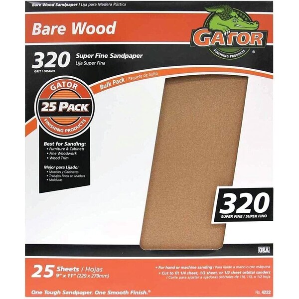 Gator 3314 Sanding Sheet, 11 in L, 9 in W, 320 Grit, Garnet Abrasive - 4222