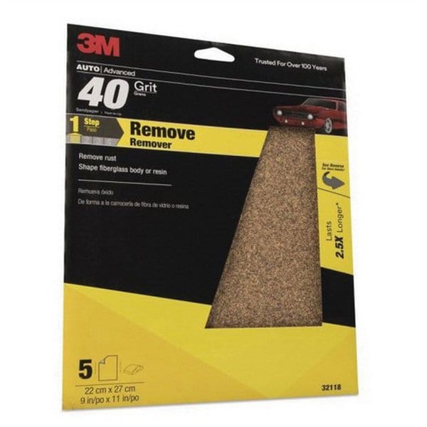 3M 3M Sandpaper, 32118, 40 Grit, 9 in x 11 in, 5PK - 7010364782