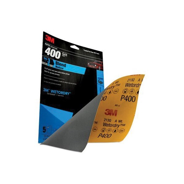 3M 3M Wetordry Sandpaper, 32038, 400 Grit, 9 inch x 11 inch, 5PK - 7010328058