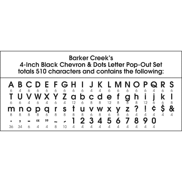 Barker Creek Black Chevron & Dots 4" Letter Pop-Outs, 510/Set - 3643
