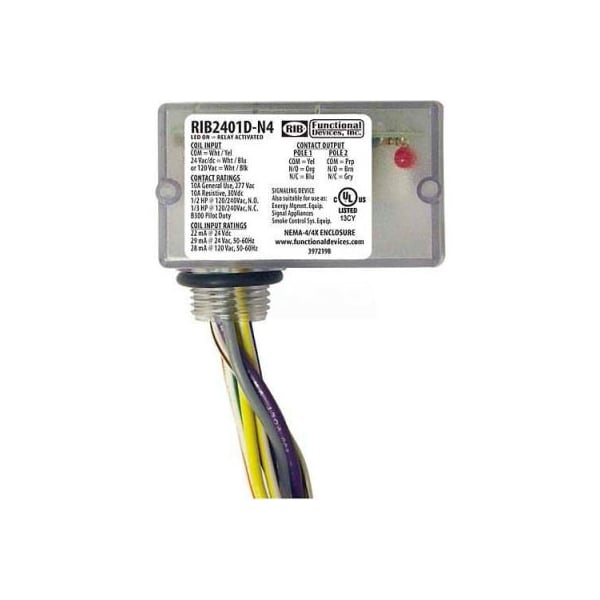 Dispositivo Funcional: Relé Encapsulado RIB, 10A, NEMA 4/4X, DPDT, 24VCA/VCC/120VCA - RIB2401D-N4