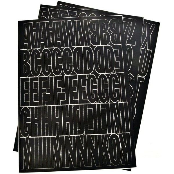 Hy-Ko DieCut Number and Letter Set, 2 in H Character, Black Character, Black Background, Vinyl - 30034