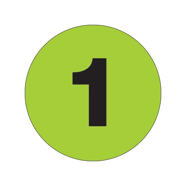 Bsc Preferred 1'' Circle - ''1'' Fluorescent Green Number Labels - BUY00016071