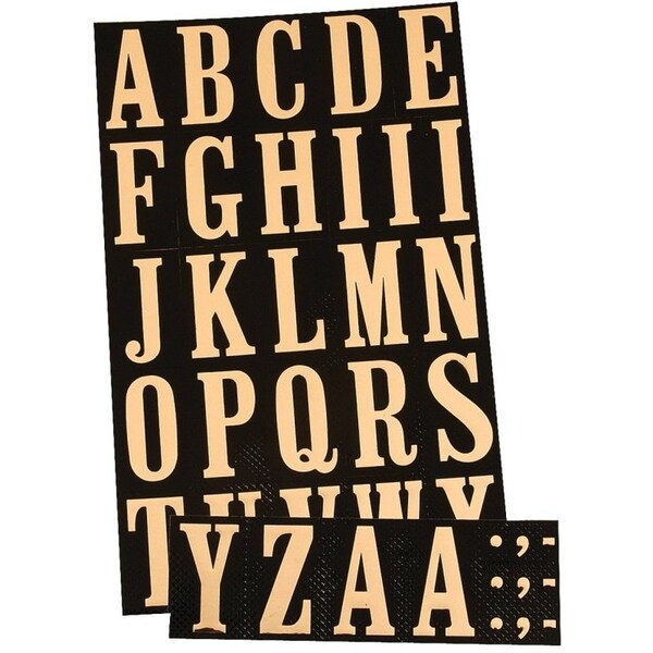Hy-Ko Packaged Letter Set, 1-3/4 in H Character, Gold Character, Black Background, Mylar - MM-3L