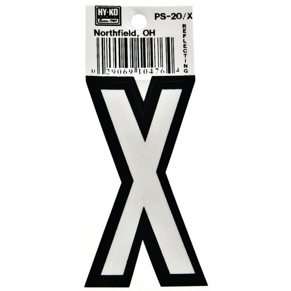 Hy-Ko Reflective Letter, Character: X, 3-1/4 in H Character, Black/White Character, Vinyl - PS-20/X