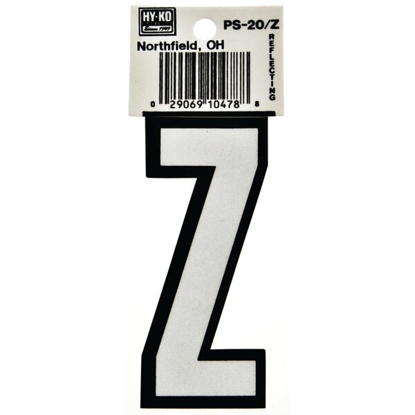 Hy-Ko Reflective Letter, Character: Z, 3-1/4 in H Character, Black/White Character, Vinyl - PS-20/Z