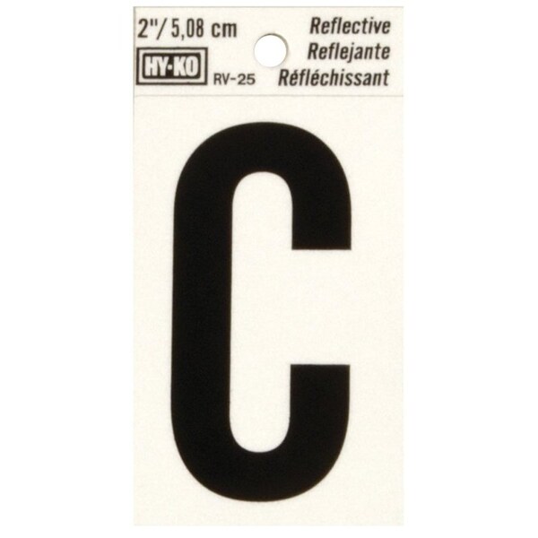 Hy-Ko Reflective Letter, Character: C, 2 in H Character, Black Character, Silver Background, Vinyl - RV-25/C
