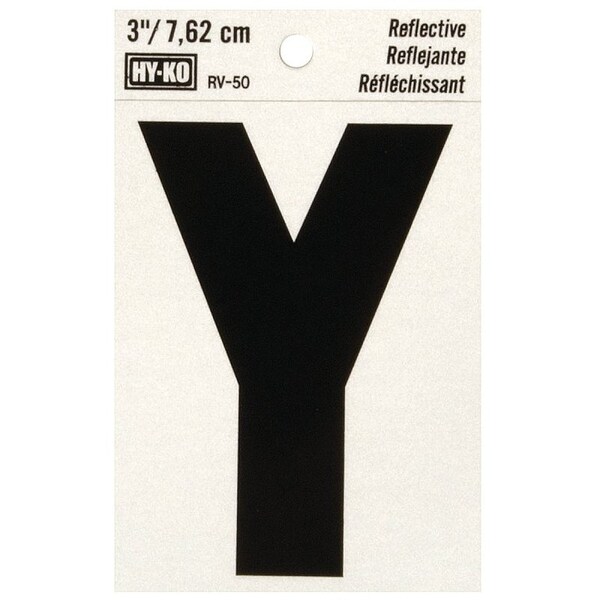 Hy-Ko Reflective Letter, Character: Y, 3 in H Character, Black Character, Silver Background, Vinyl - RV-50/Y