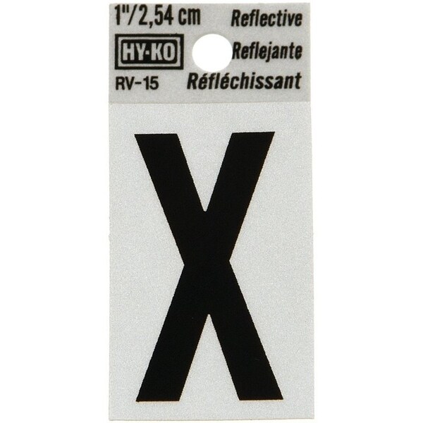 Hy-Ko Reflective Letter, Character: X, 1 in H Character, Black Character, Silver Background, Vinyl - RV-15/X