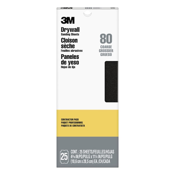 3M Drywall Sanding Sheets, 4 3/16 in x 11 1/4 in, 80 grit, 25 shts/pk, 10PK - 99433NA