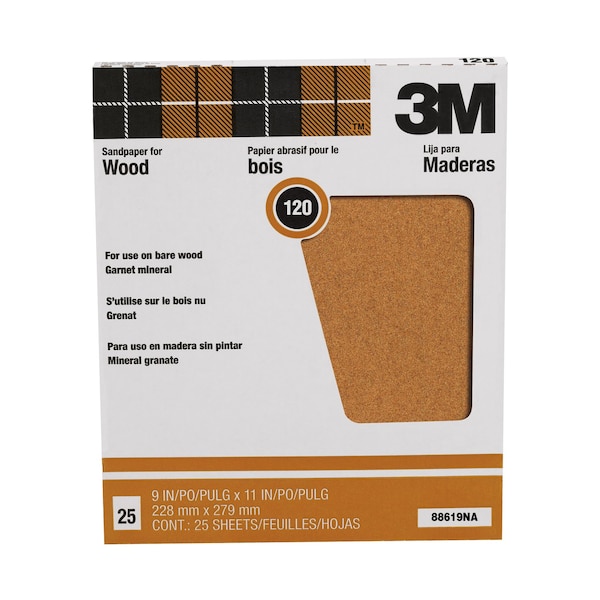 3M 3M Pro-Pak 11 in. L X 9 in. W 120 Grit Garnet Sandpaper 25 pk - 88619NA