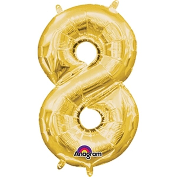 Anagram 16 in. Number 8 Gold Shape Air Fill Foil Balloon - 78538