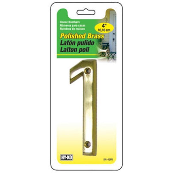 Hy-Ko BR-42PB-1 4 in. Solid Polished Brass Prestige Series House Number 1 Pack of 3 - 746406