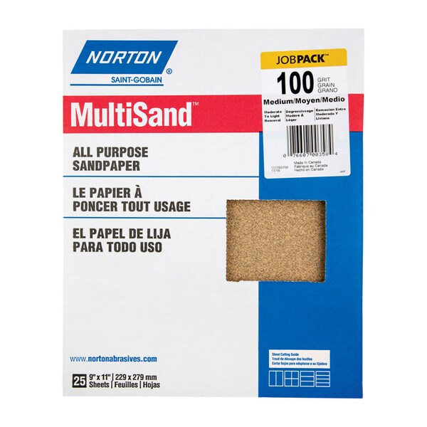 Norton Abrasives Norton MultiSand 11 in. L X 9 in. W 100 Grit Aluminum Oxide All Purpose Sandpaper 25 pk - 7660700358