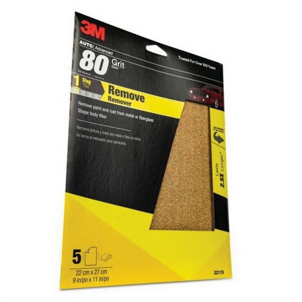 3M 3M Sandpaper, 32115, 80 Grit, 9 in x 11 in, 5PK - 7010308859